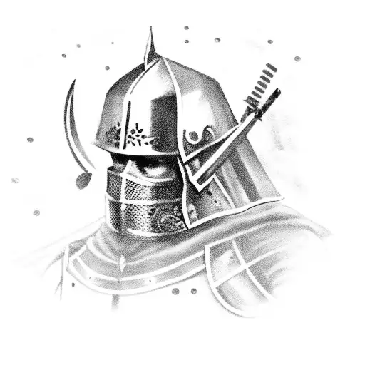 A Black And Grey Portrait Of A Medieval Knight Playing A Metal Guitar