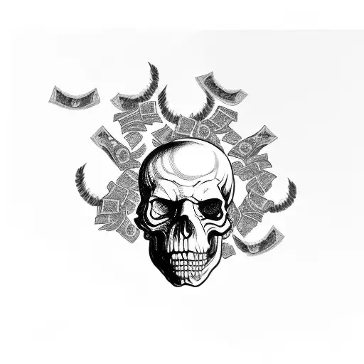 Smoke Skulls Surrounded By Stacks Of Money