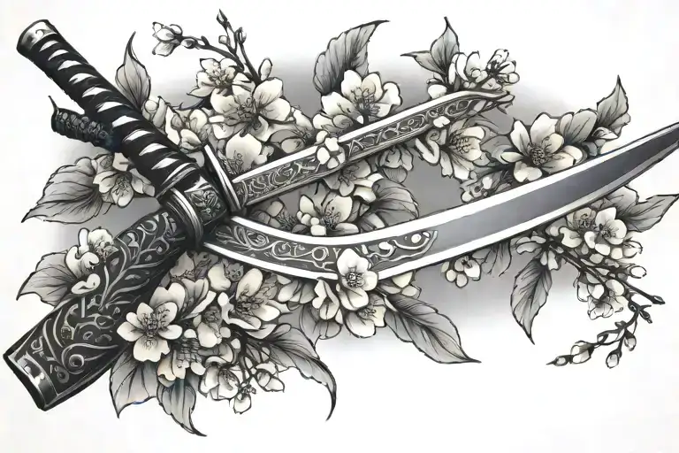 Katana With Cherry Blossoms And Branch Representing
