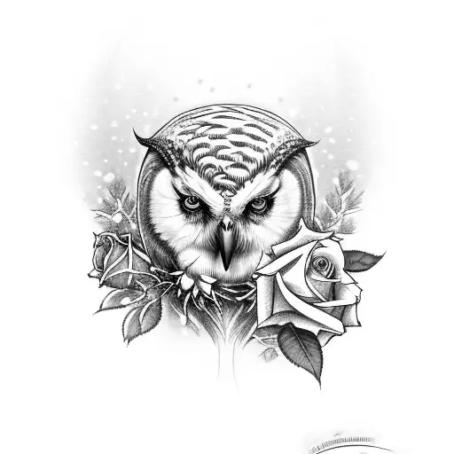Snow Owl With Roses