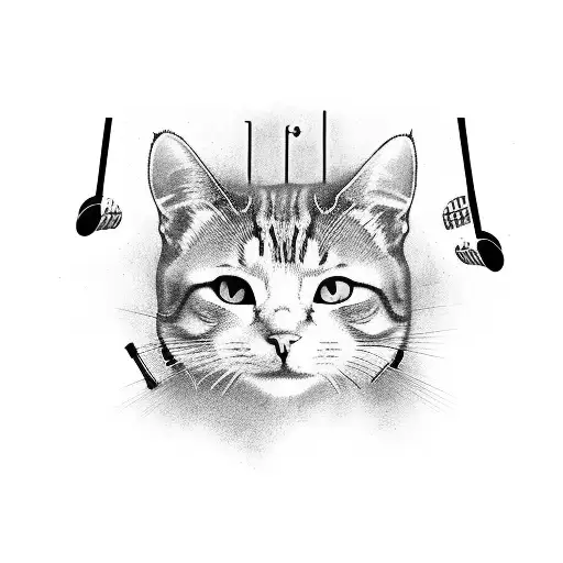 A Meditatiqng Cat Surrounded By Musical Instruments And Crime Story Book Covers