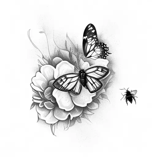 Flowers With A Small Butterfly And Bee