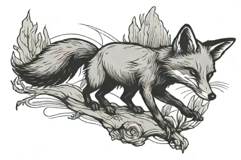 Simple Line Tattoo Of A Cheeky Fox Going On An Adventure With His Mouse Friend