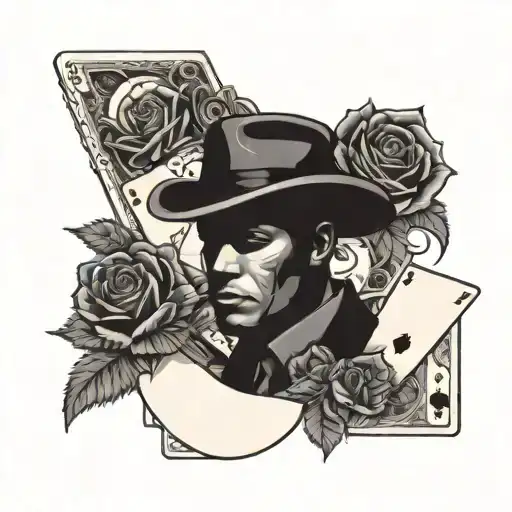 A Gangster Silhouette Surrounded By Roses And Playing Cards