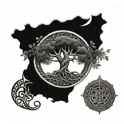 Ancient Tree Of Life With Viking Knotwork Patterns And Metal Music Lyrics Integrated