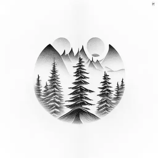 Mountain With Trees And A Cross