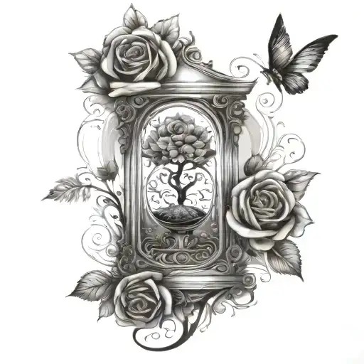 Tree Of Life Inside An Hourglass And Roses