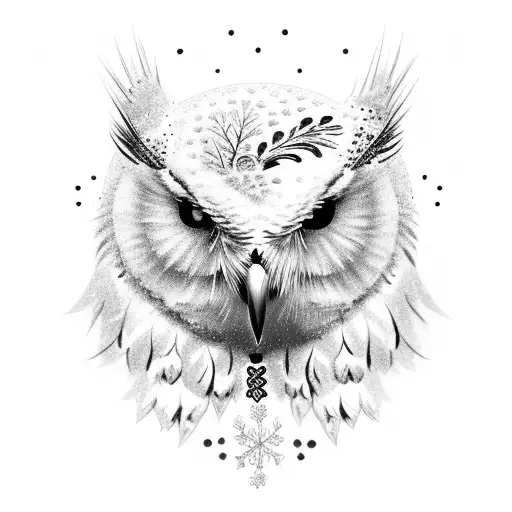 Snow Owl With Snowflakes