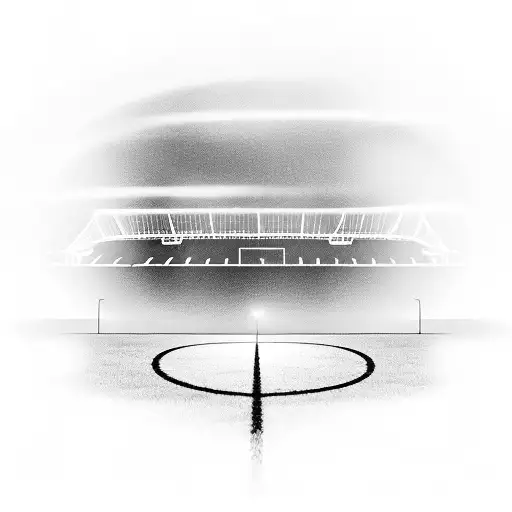 A Soccer Field With Stadium Lights At Sunset