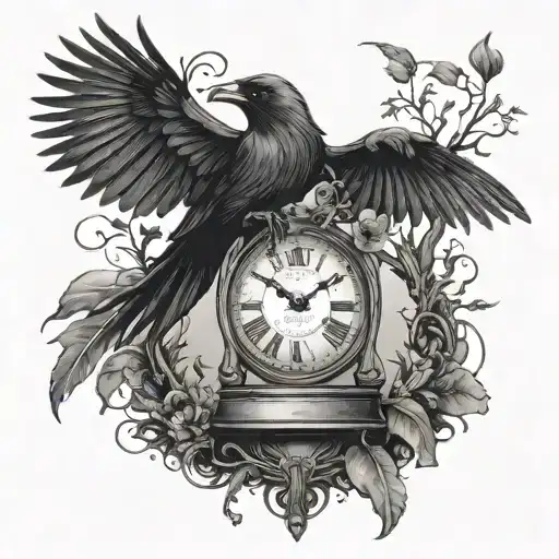 Goth Broken Hour Glass With Crow Perched On A Branch