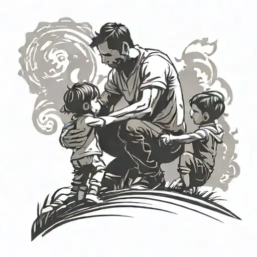 Silhouette Of A Dad Playing With His Daughter And Son