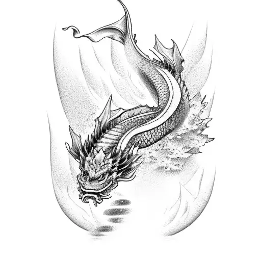 Koi Fish Waterfall Dragon