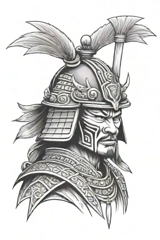 Samurai Head With Helmet