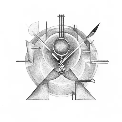 A Black And Grey Tattoo Of A Lemniscate Formed By Musical Instruments