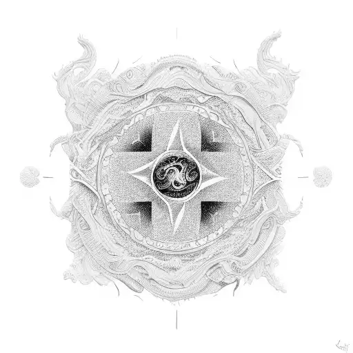 Black-grey Tattoo Of A Yin And Yang Symbol With Intricate Fine Line Patterns