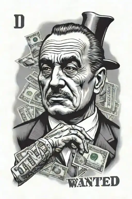 The God Father Under A Wanted Poster With Some Hundred Dollar Bills