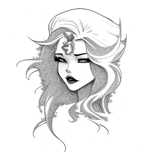 Snow White's Silhouette With Her Long Black Hair Flowing Like A Waterfall