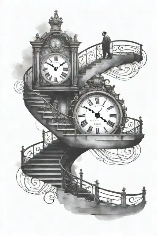 Clock With Man Walking Up Staircase