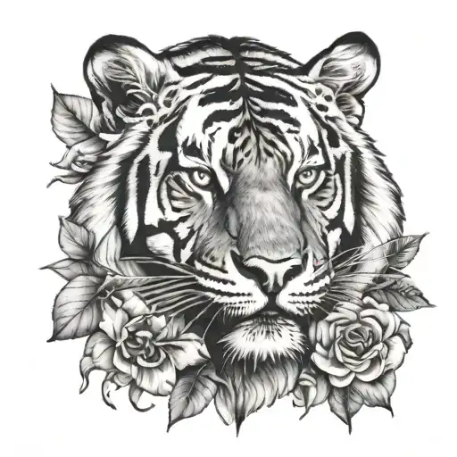 Flowers And Tiger Face