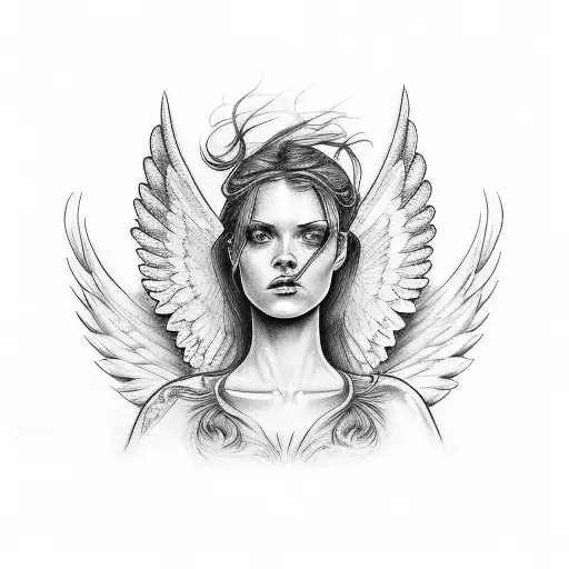Angel With Wings Wide Open For Back Tatto