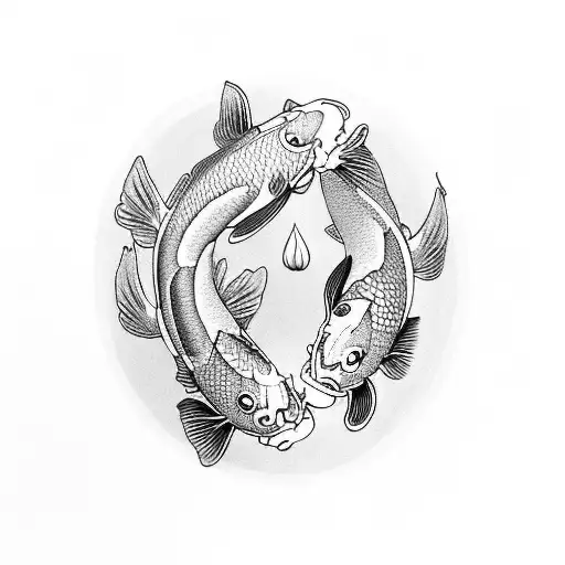 Two Koi Fish Swiming With Lilies