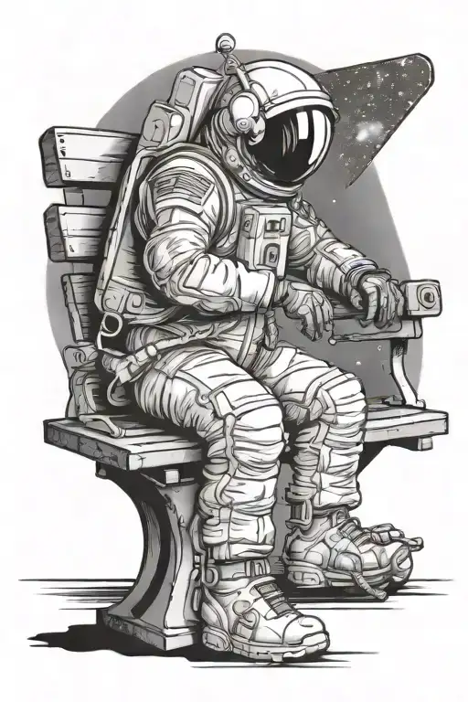 From Behind Astronaut Sitting On A Bench Looking At The Rising Sun
