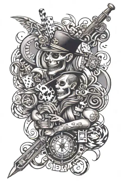 A Full Sleeve Tattoo Relating To A Lifestyle Full Of Vices Gambling Addiction Suicide Thug Life