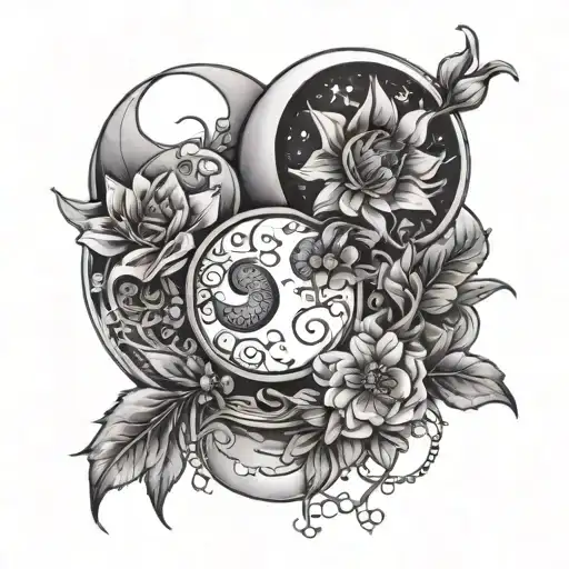 Triple Moon With Purple Flowers