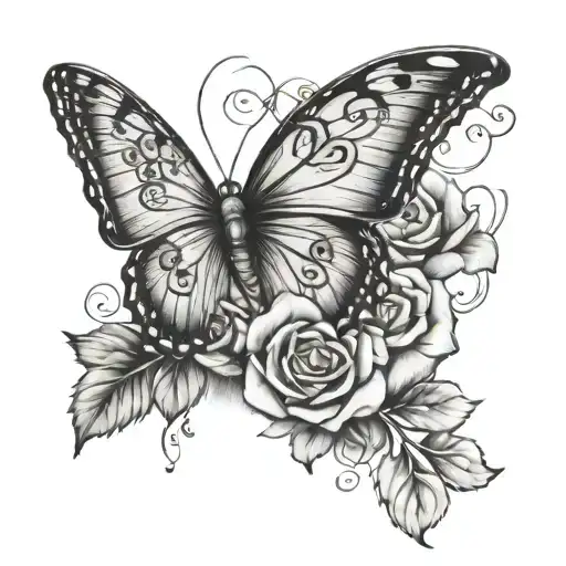 Butterfly With Roses And Music Notes