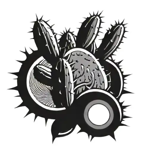 Cactus With One Motocross Tire Hanging On One Of The Arms Of The Cactus