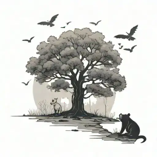 Winnie The Pooh Under Tree Silhouette
