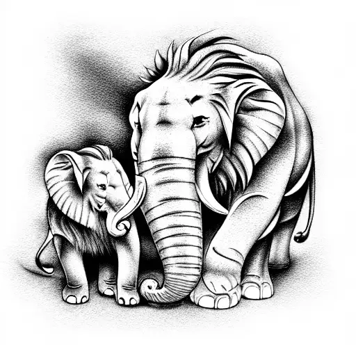 Lion And Elephant