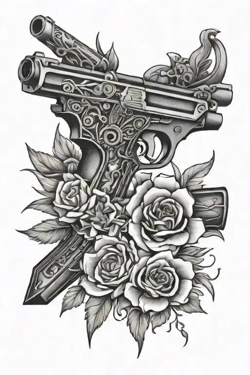 Gun And Flower Surrounded