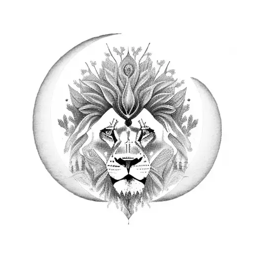 Forest With A Moon A Lion Face And Birds