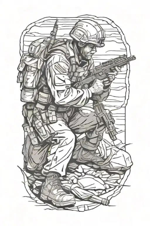 1 Soldier Kneeling Over Wounded Comrade