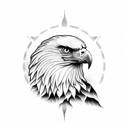 Neo Traditional Eagle With A Sun Behind It