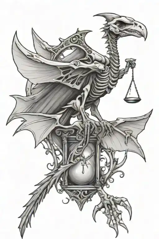 Pterodactyl Skeleton Carrying An Hourglass