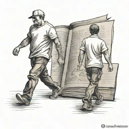 Father And Son Tatoo Walking Towards A Open Book