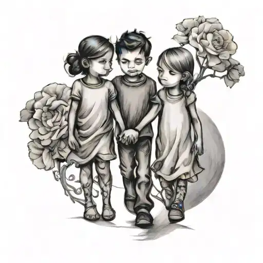 Two Sister One Brother Holding Hands