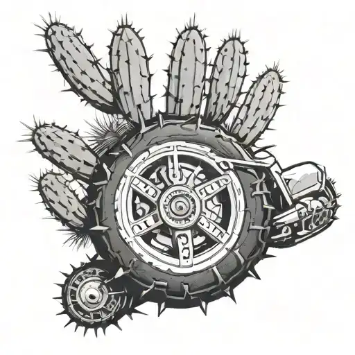 Cactus With A Motocross Tire Hanging On One Of The Arms