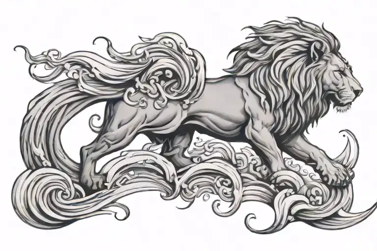 Lion With Waves Flowing