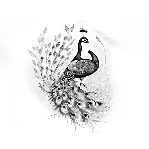 Peacock With Flowers