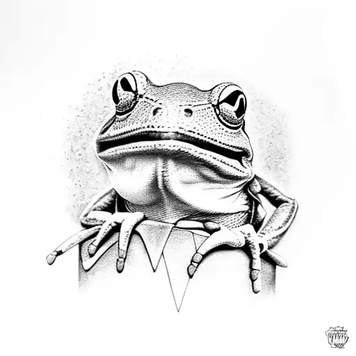 A Black And Grey Realistic Depiction Of Kermit The Frog With A Frog-themed Retail Background