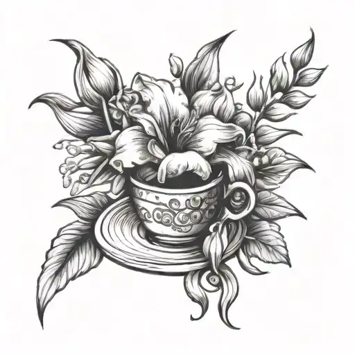 Coffee Cup With Gladiolus Flower Bouquet