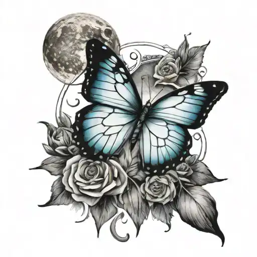 Witchy Blue Butterfly Under The Moon Phases