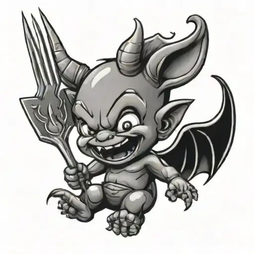 Smiling Baby Devil Holding Fork