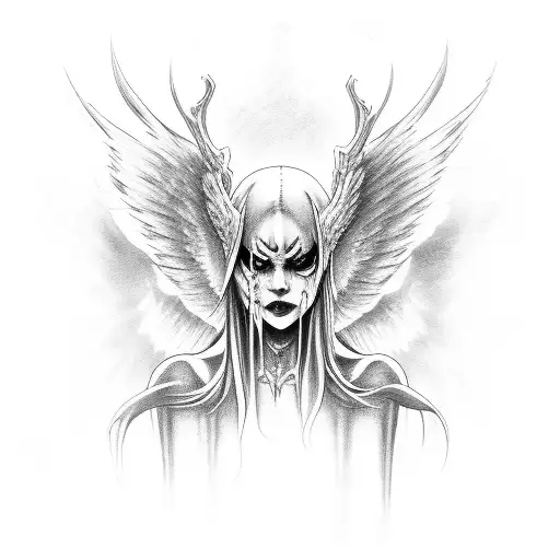 Half Angel Half Demon On Knees With Arms Tied In Front