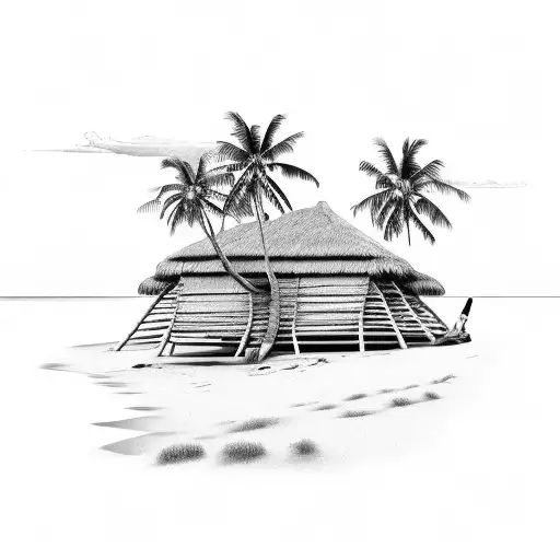 A Filipino Hut Surrounded By Palm Trees On A Tropical Beach
