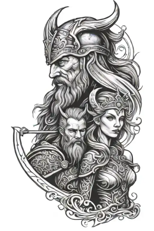 Viking Father And Daughter Tattoo Design Inspired