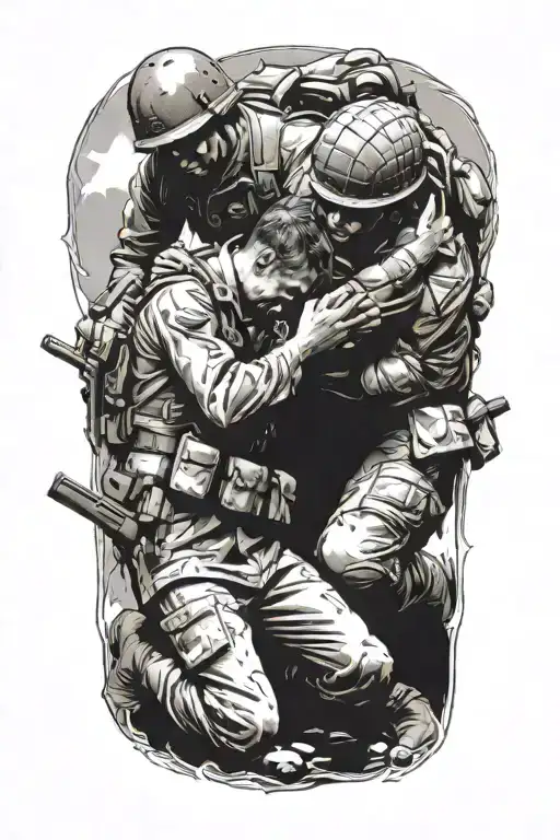 Soldier Kneeling Over Wounded Comrade